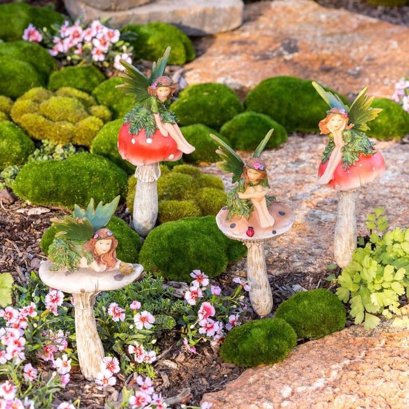 Fairies On Mushrooms Garden Stakes, Set of 4