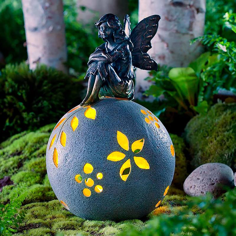 Resin Fairy on Glowing Globe Garden Statue