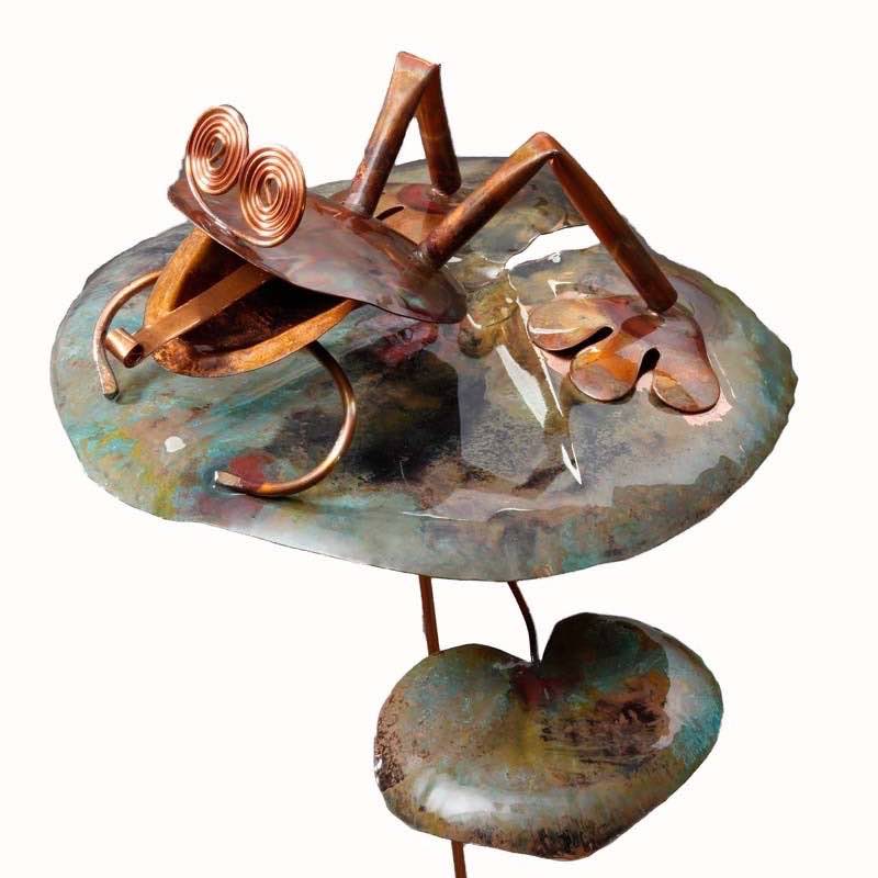 Handcrafted Copper Frog on Lily Pad Garden Stake