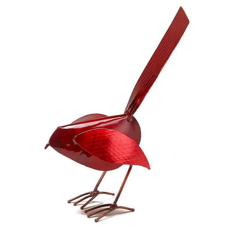 Handcrafted Copper Bird Statue - Red