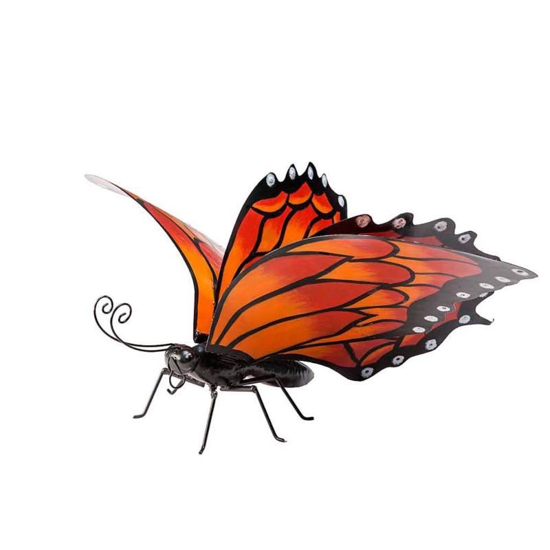 Hand-Painted Orange Metal Monarch Butterfly Outdoor Sculpture