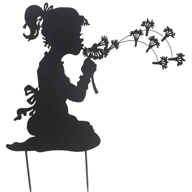 Dandelion Girl Silhouette Metal Garden Stake