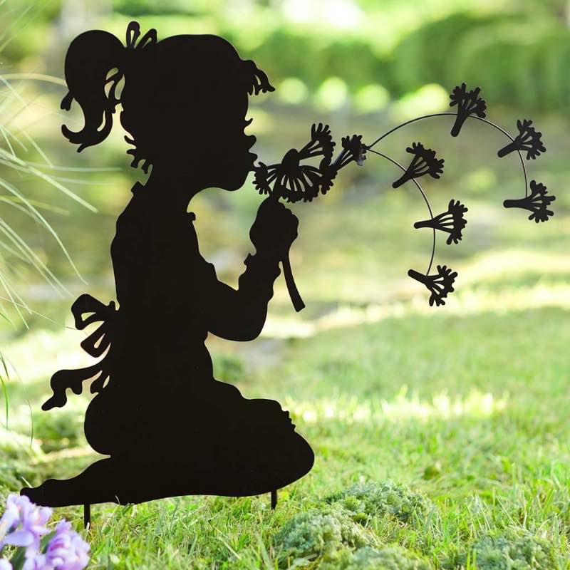 Dandelion Girl Silhouette Metal Garden Stake