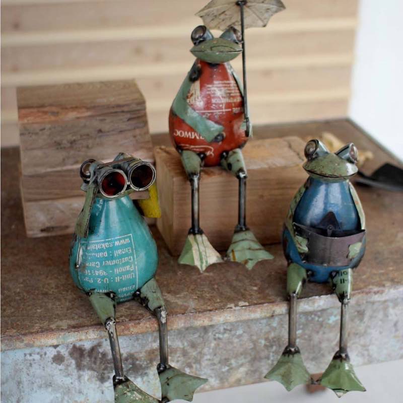 Recycled Metal Frogs, Set of 3