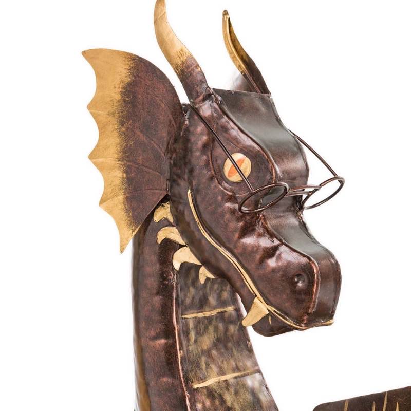 Metal Reading Dragon Sculpture