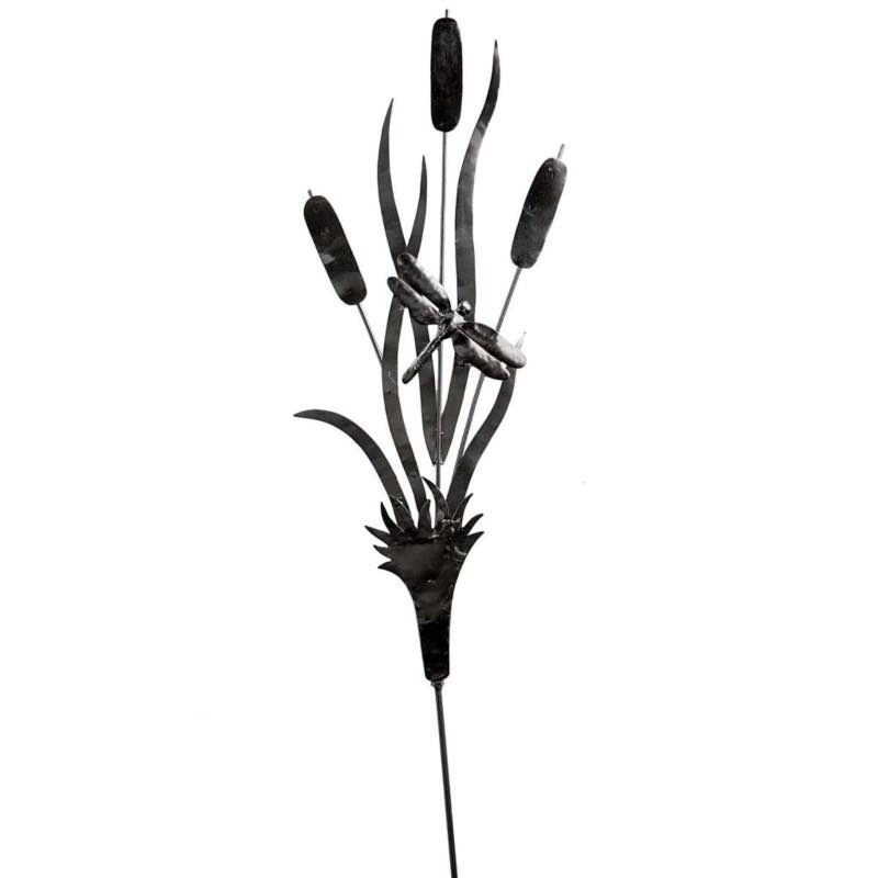 Metal Cattail Silhouette Garden Stake - Black