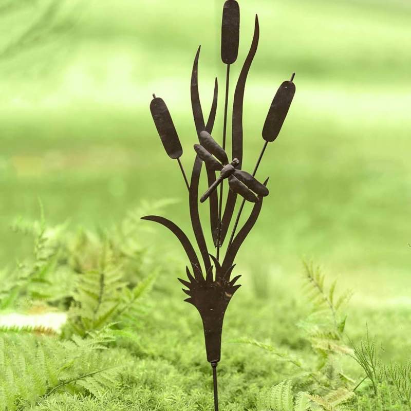 Metal Cattail Silhouette Garden Stake - Black