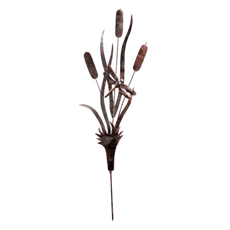 Metal Cattail Silhouette Garden Stake - Bronze