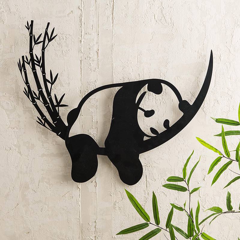 Resting Panda and Bamboo Metal Wall Art