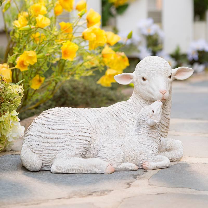 Mama Sheep with Lamb Statue