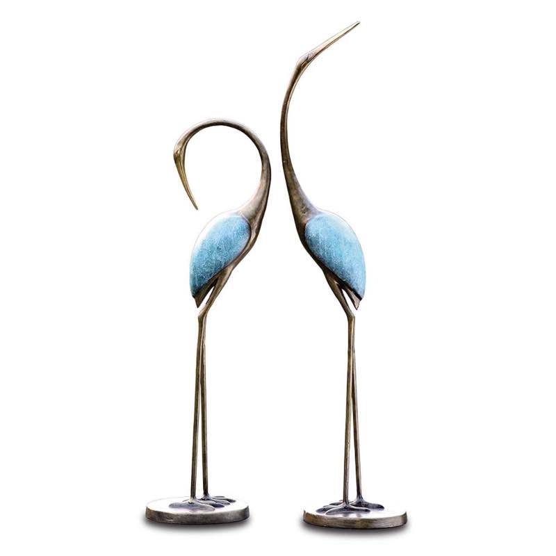 Handcrafted Metal Garden Crane Sculptures, Set of 2