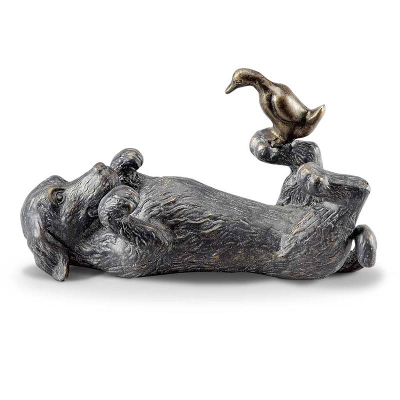 Handcrafted Puppy and Duckling Metal Sculpture