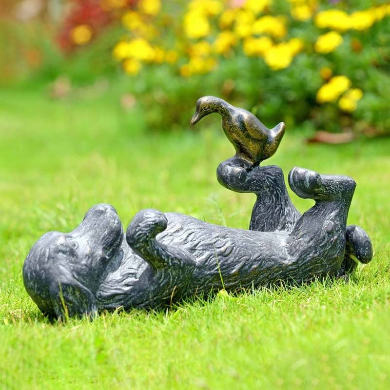 Handcrafted Puppy and Duckling Metal Sculpture