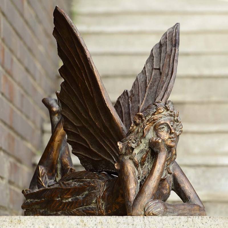 Resting Fairy Garden Sculpture with Antiqued Bronze Finish