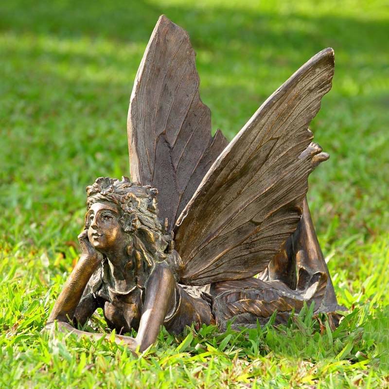 Resting Fairy Garden Sculpture with Antiqued Bronze Finish