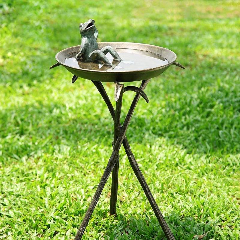 Handcrafted Metal Frog Birdbath