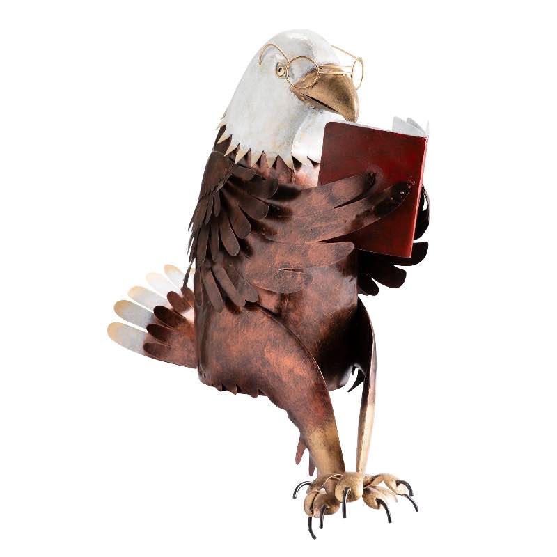 Handcrafted Metal Reading Bald Eagle Indoor/Outdoor Sculpture