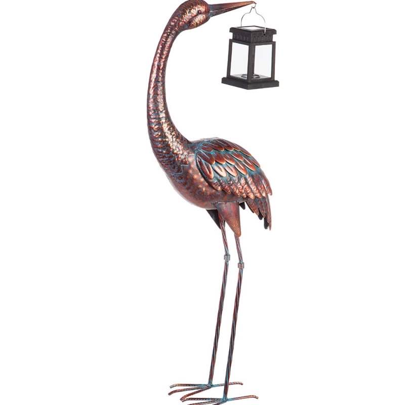 Metal Crane With Solar Lantern