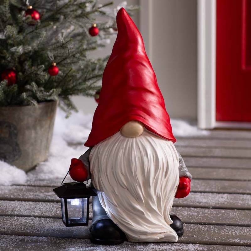 Welcome Home Gnome Sculpture with Solar-Powered Lantern