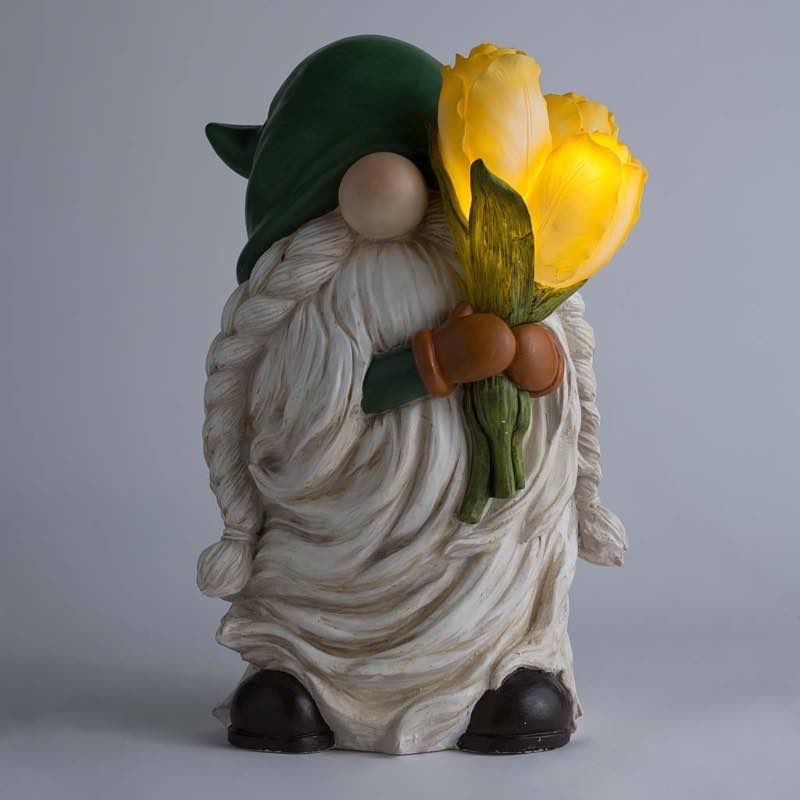 Gnome with Solar Lighted Flowers