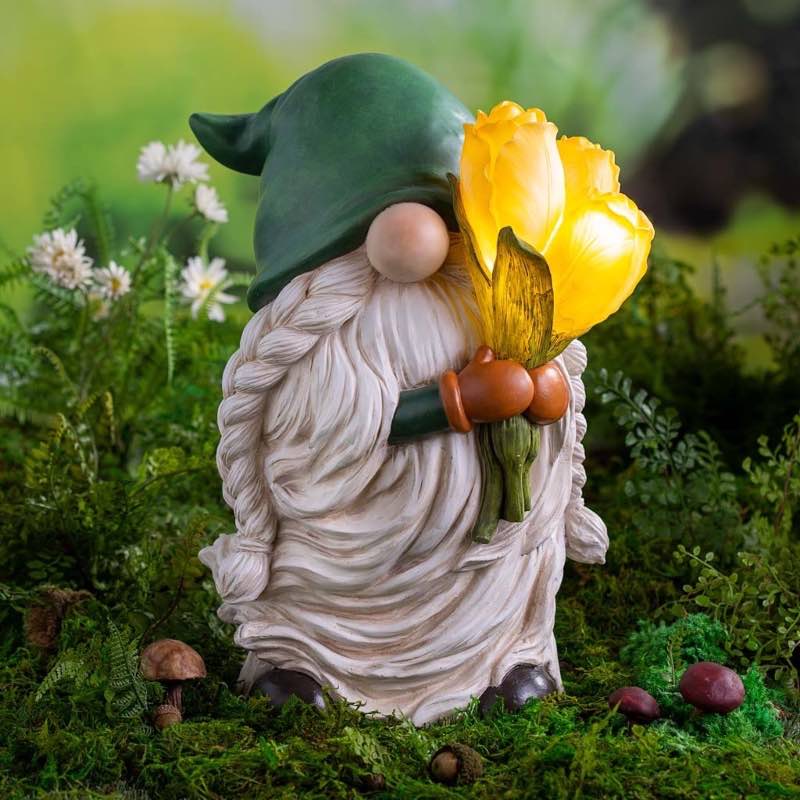 Gnome with Solar Lighted Flowers