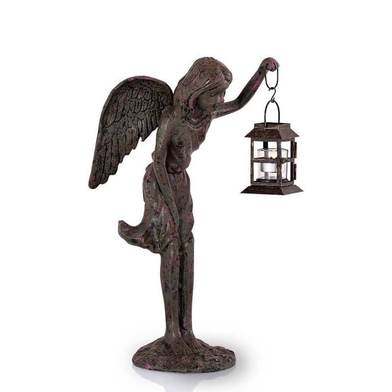 Recycled Aluminum Angel with Lantern Statue