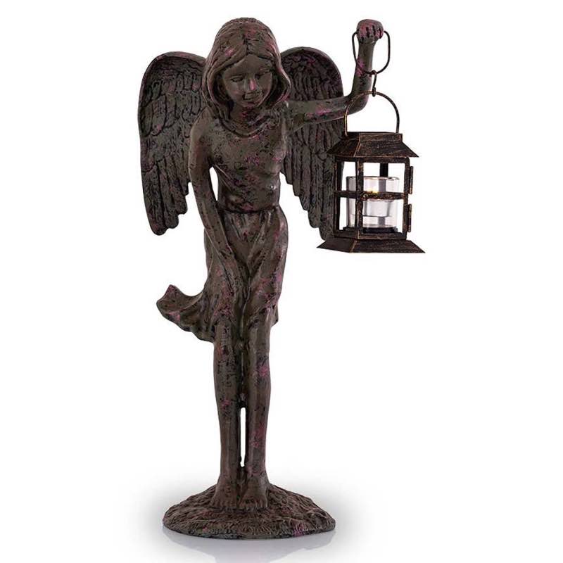 Recycled Aluminum Angel with Lantern Statue