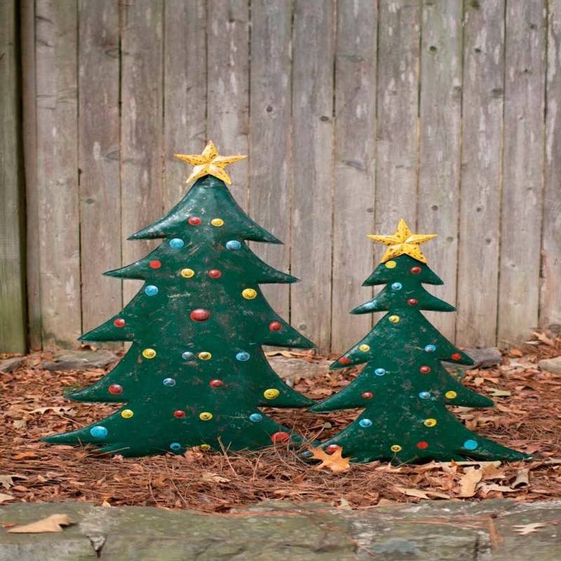 Handcrafted Metal Christmas Tree Stakes, Set of 2