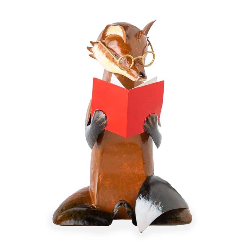 Metal Reading Fox Statue