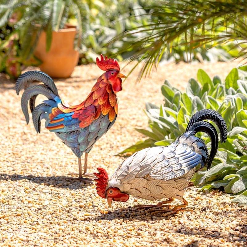 Colorful Iron Rooster Garden Statue