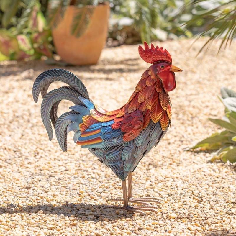 Colorful Iron Rooster Garden Statue