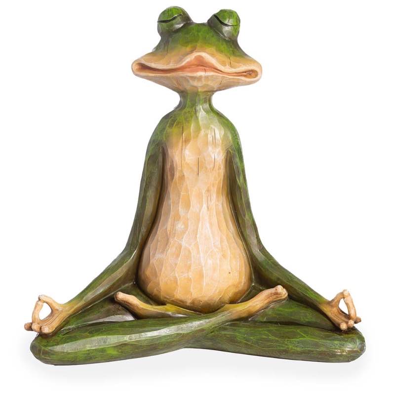 Zen Yoga Frog Statue with Carved Wood Look