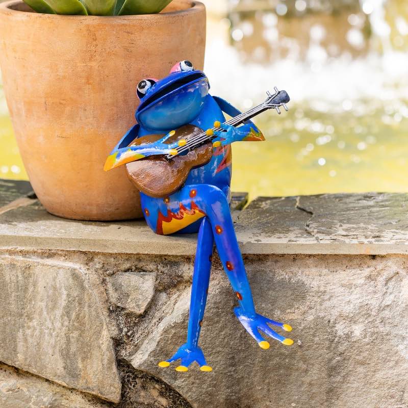 Colorful Metal Frog Musician - Blue