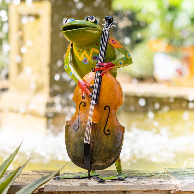 Colorful Metal Frog Musician - Green