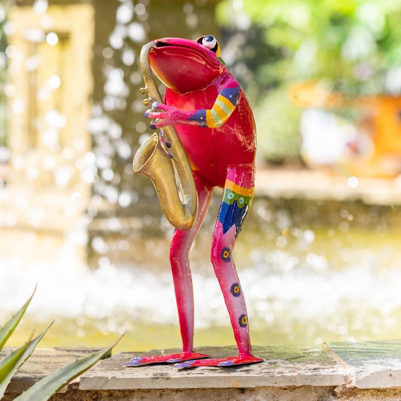 Colorful Metal Frog Musician - Red