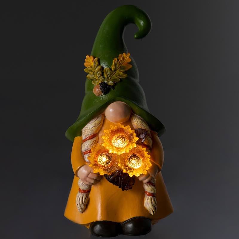 Lighted Sunflower Boy or Girl Gnome Statues - Sunflower