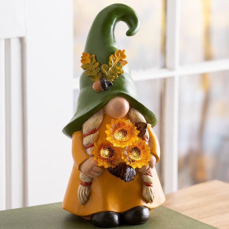 Lighted Sunflower Boy or Girl Gnome Statues - Sunflower