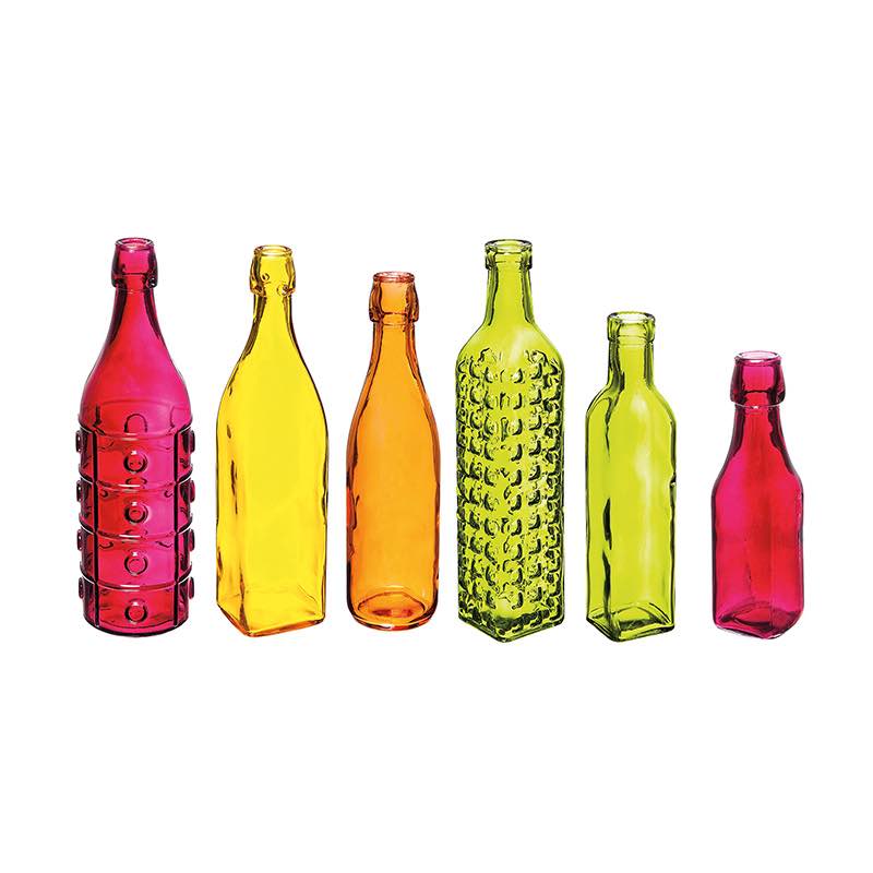 Colorful Glass Bottles, Set of 6