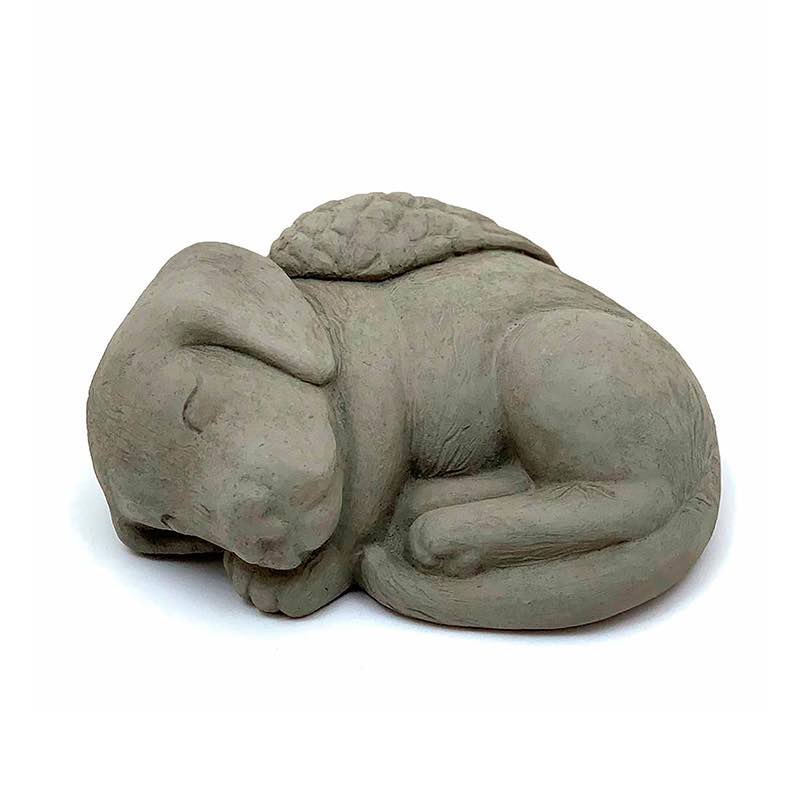 Sleeping Puppy with Angel Wings Pet Memorial Sculpture - Gray