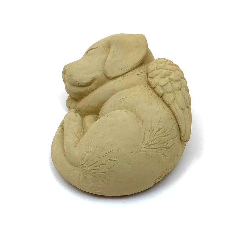 Sleeping Puppy with Angel Wings Pet Memorial Sculpture - Tan