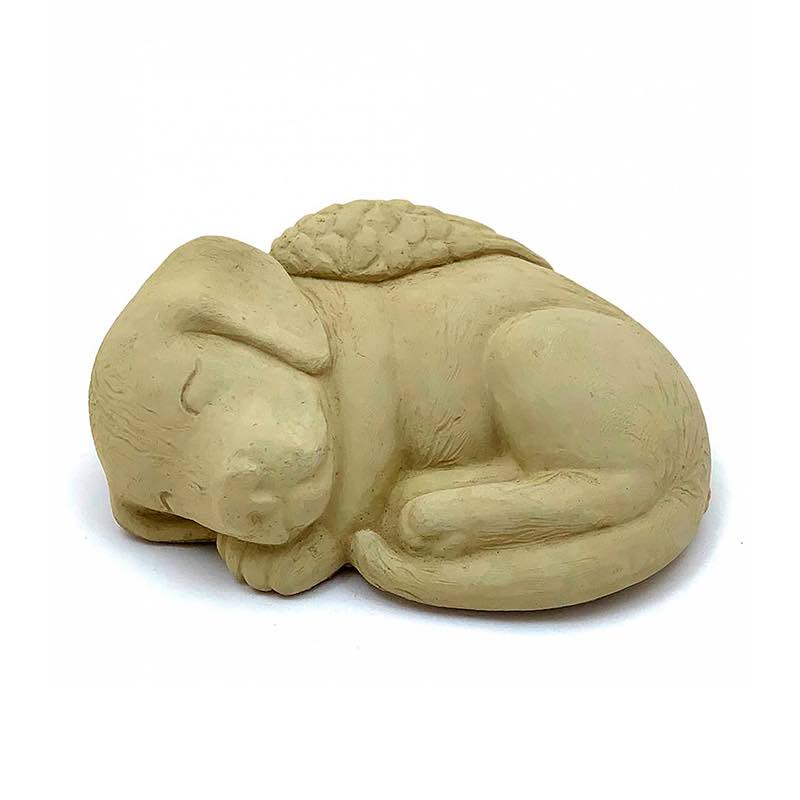 Sleeping Puppy with Angel Wings Pet Memorial Sculpture - Tan