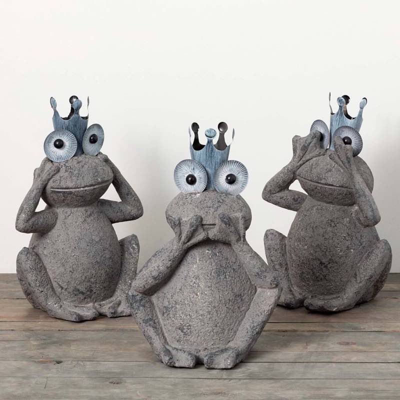 Gray Frog Prince Statues, Set of 3