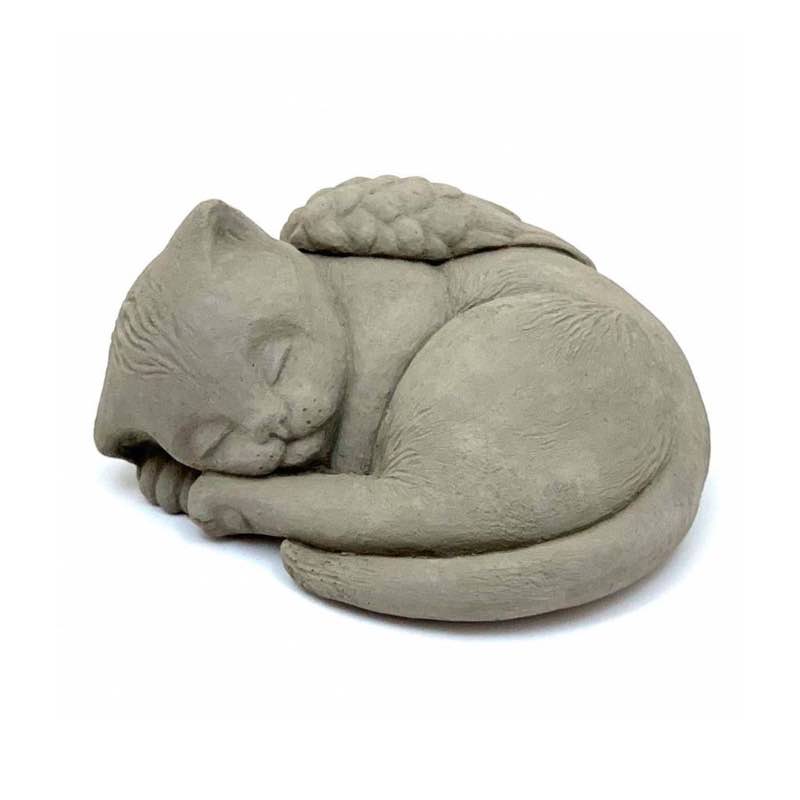 Sleeping Kitten with Angel Wings Pet Memorial Sculpture - Gray