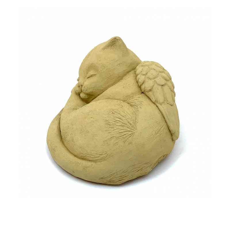 Sleeping Kitten with Angel Wings Pet Memorial Sculpture - Tan