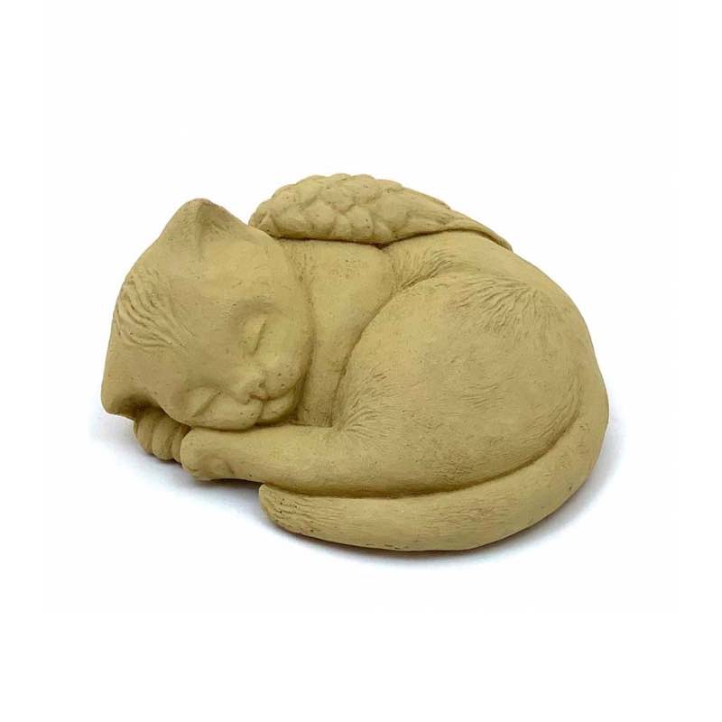 Sleeping Kitten with Angel Wings Pet Memorial Sculpture - Tan