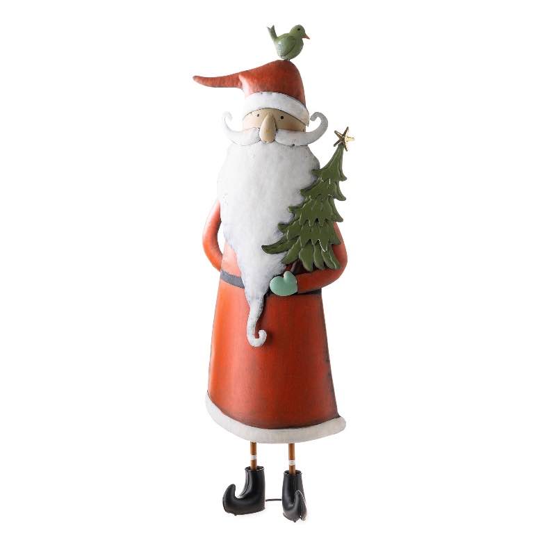 Indoor/Outdoor Metal Santa Statue with Bird and Tree