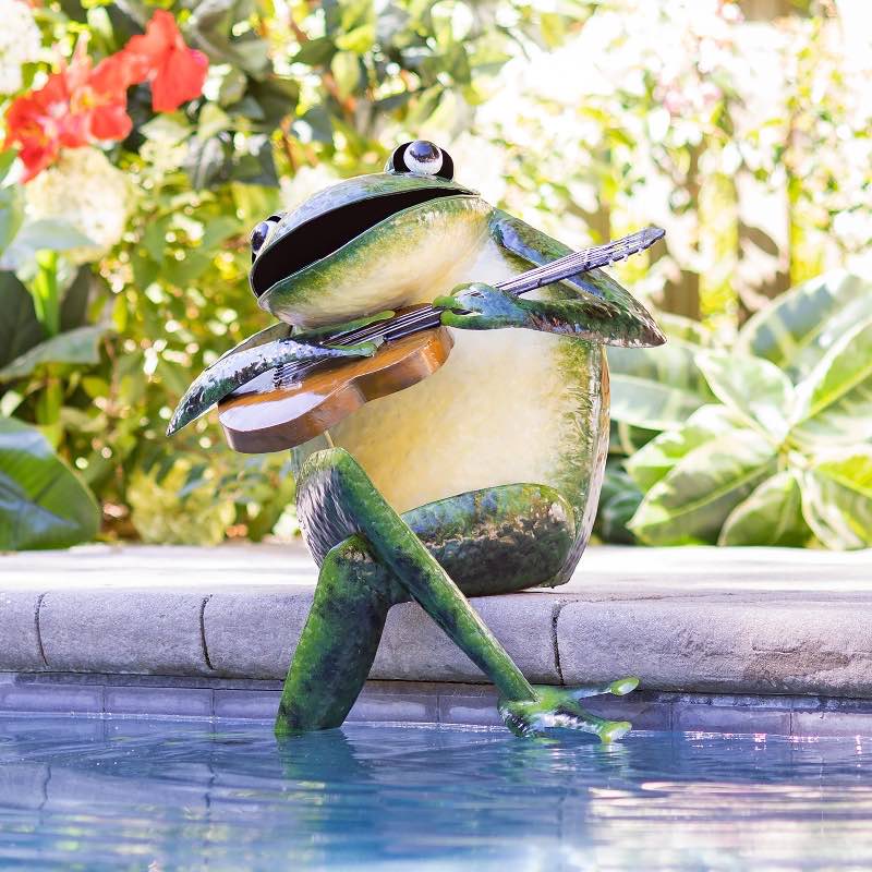 Large Metal Frog Musician Garden Sculpture