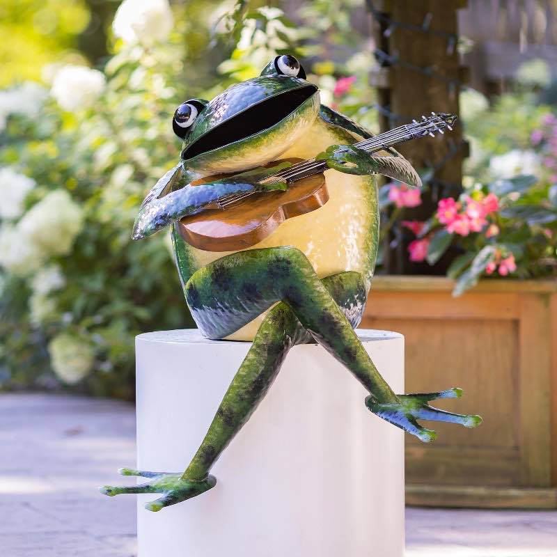 Large Metal Frog Musician Garden Sculpture