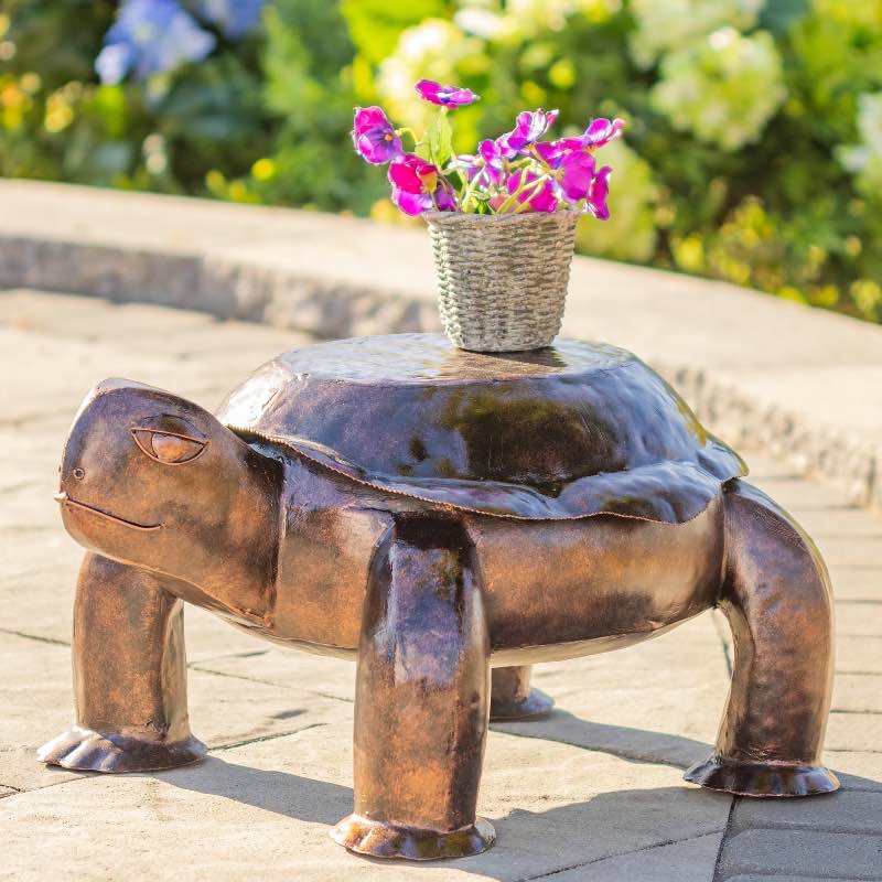 Handmade Painted Metal Turtle Side Table