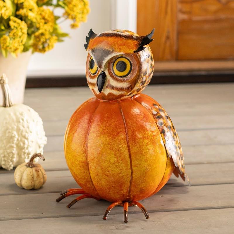 Handcrafted Owl Pumpkin Statue